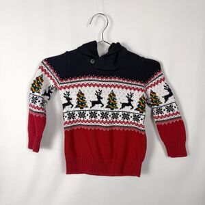 The Children's Place Christmas Tree Reindeer Fair Isle Sweater Toddler 5T Red